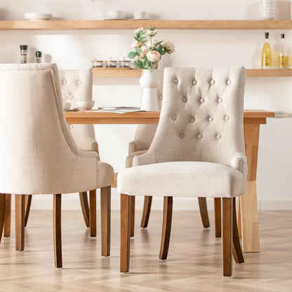 Wingback Fabric Dining Chair Set (2-Piece)  Tufted Beige Chairs for Dining Room, Kitchen, or Living Area