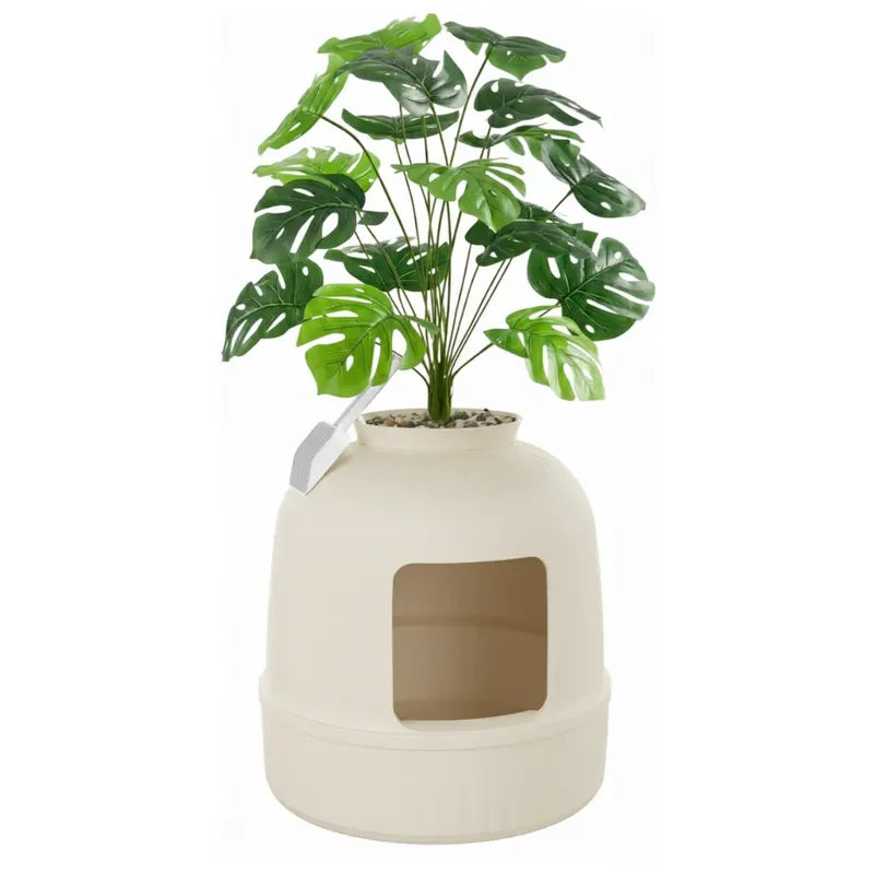 Discreet Plant-Style Litter Box Enclosure with Activated Carbon Filter and Scoop Storage