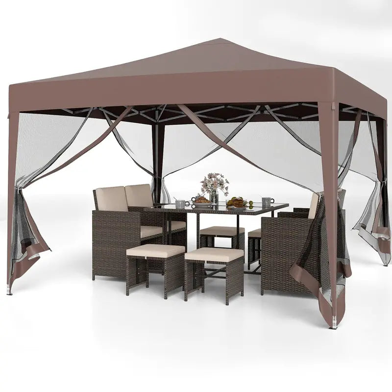10×10 FT Pop-Up Canopy Tent  Instant Setup Outdoor Shelter with Mesh Panels, Carry Bag & Adjustable Height