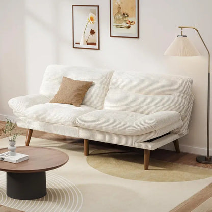 66″ Corduroy Futon Sofa Bed  Space-Saving Convertible Recliner for Studios, Offices & Playrooms
