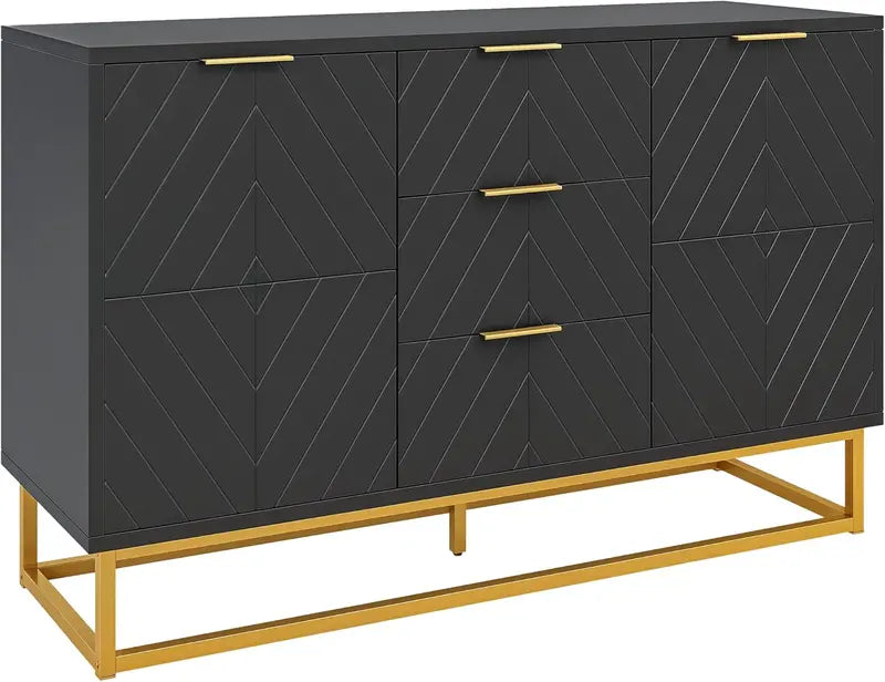 Contemporary White Sideboard Buffet Cabinet with Metal Legs, Adjustable Shelving & Elevated Base Design