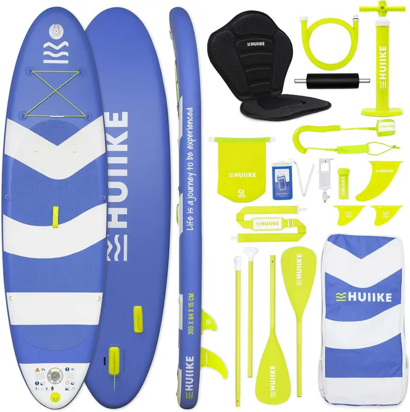 HUIIKE All-in-One Inflatable Paddle Board Kit with Pump, Paddle & Fins