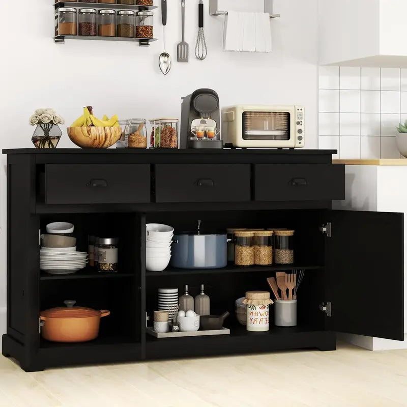 53.5-Inch Wooden Buffet Cabinet with 3 Drawers & Adjustable Shelves  Multi-Functional Living Room or Dining Room Storage Solution