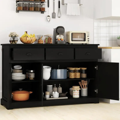 53.5-Inch Wooden Buffet Cabinet with 3 Drawers & Adjustable Shelves  Multi-Functional Living Room or Dining Room Storage Solution
