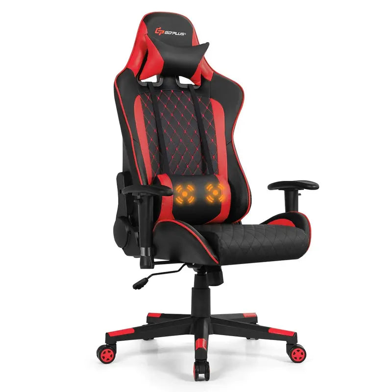 Adjustable Massage Gaming Chair  Reclining Backrest, Height-Adjustable Seat & Armrests