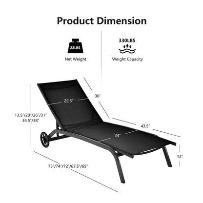 Premium Poolside Lounge Chair  Adjustable 6-Position Chaise with Smooth-Cast Wheels & Quick-Dry Fabric