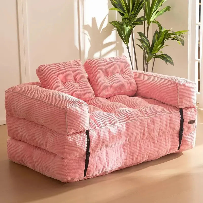 L-Shaped Folding Sofa Bed  Convertible Living Room Lounger with Armrests & Pillows