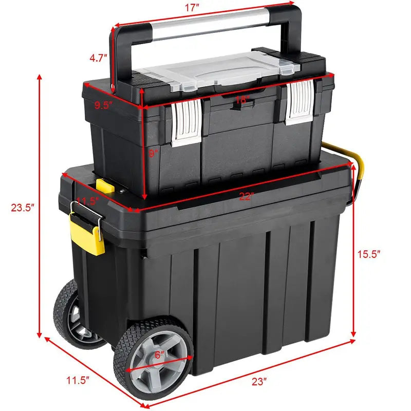 2-in-1 Rolling Tool Box  Modular Plastic Organizer with Casters & Multi-Compartment Storage