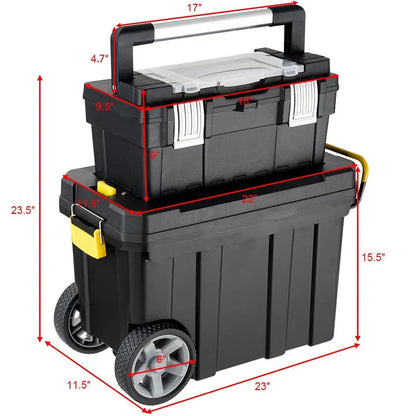 2-in-1 Rolling Tool Box  Modular Plastic Organizer with Casters & Multi-Compartment Storage