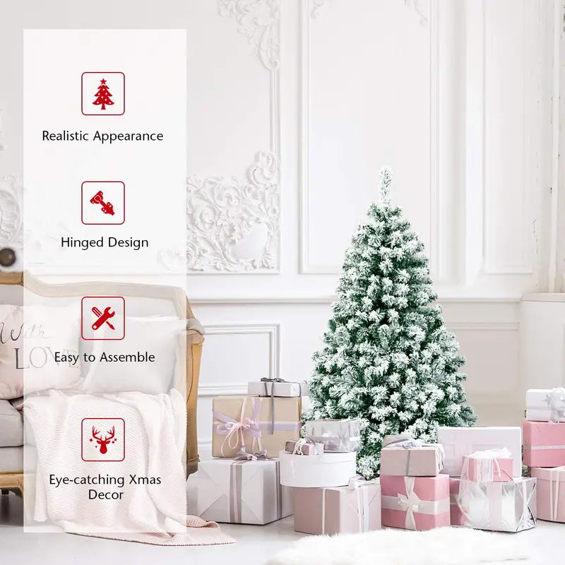 Adjustable-Size Pre-Lit Snow-Flocked Christmas Tree — Available in 4.5ft, 6ft, and 7.5ft Heights