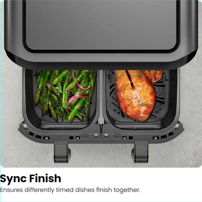 Chefman 6-Quart Dual-Basket Digital Air Fryer  Touchscreen Control, Independent 3-Quart Baskets, Smart Sync Finish & Auto Shut-Off