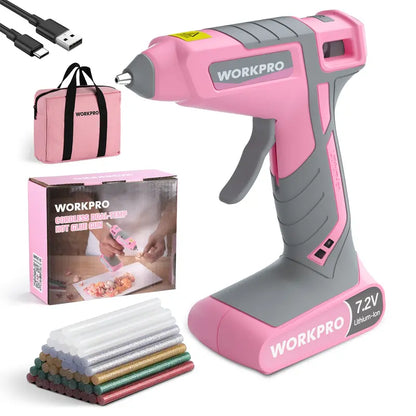 WORKPRO Cordless Hot Glue Gun Kit  7.2V Dual-Temp, 30-Second Heat-Up, 2600mAh Battery, 50 Sticks & Storage Bag