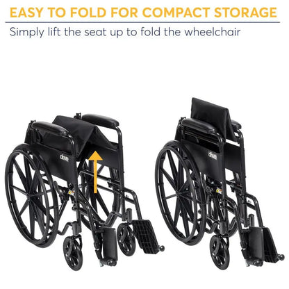 Drive Medical Silver Sport 1 Lightweight Manual Wheelchair with Full-Length Arms and Swing-Away Removable Footrests