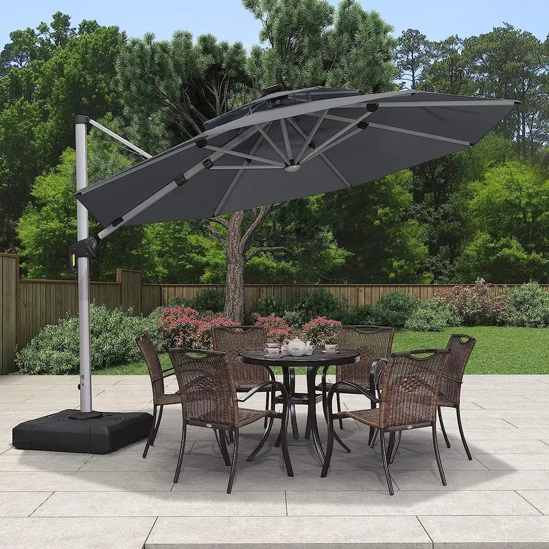 12-Foot Solar-Powered LED Cantilever Patio Umbrella  Wind-Resistant Round Outdoor Parasol with Built-in Lights