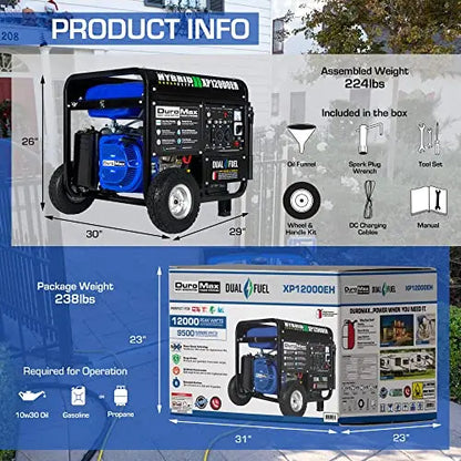 DuroMax XP12000EH Generator-12000 Watt Gas or Propane Powered Home Back Up