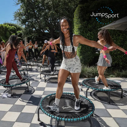 JumpSport 350 Pro Indoor Trampoline  39″ Fitness Trampoline with Enhanced Stability & Cardio Focus (Teal/Black)