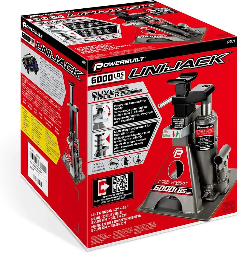 Powerbuilt 3 Ton Unijack & Stand Combo, 6000 Lb Capacity, Heavy Duty Wide Base Lift