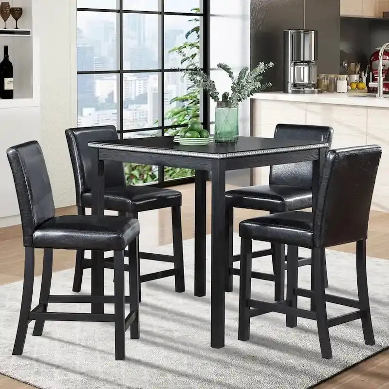 Contemporary 5-Piece Counter-Height Dining Set  Square Table with 4 Upholstered Chairs