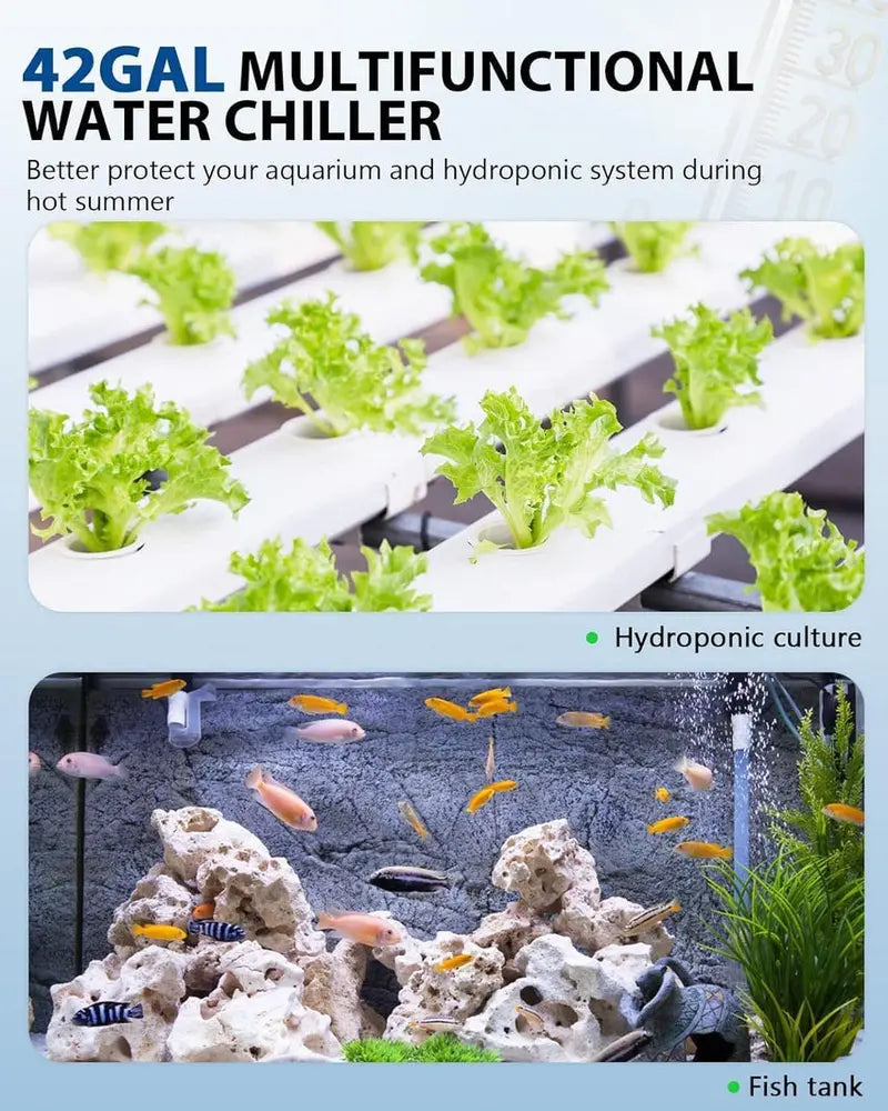 42-Gallon Aquarium Chiller  1/10 HP Quiet Refrigeration System for Coral Tanks, Jellyfish Habitats & Hydroponics