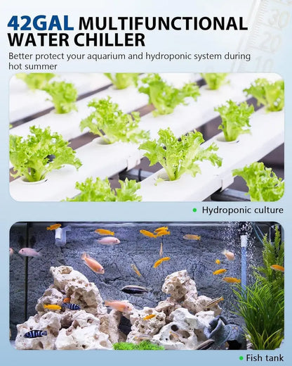 42-Gallon Aquarium Chiller  1/10 HP Quiet Refrigeration System for Coral Tanks, Jellyfish Habitats & Hydroponics
