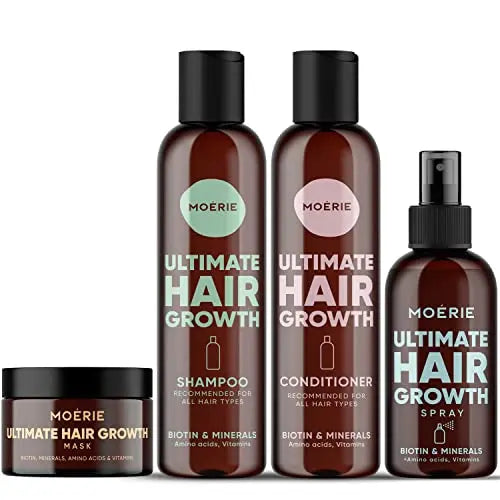 Moerie Mega Pack: Shampoo, Conditioner, Hair Mask & Spray  Volumizing & Paraben-Free  For Longer, Thicker Hair  4 Items