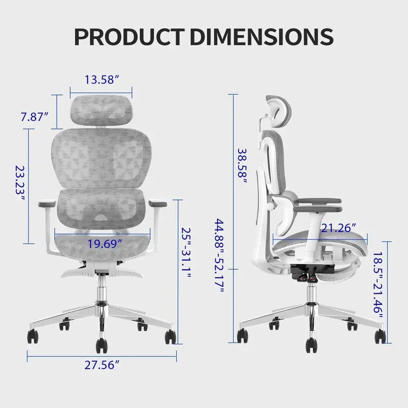 Ergo3D High-Back Mesh Office Chair  Fully Adjustable 3D Armrests and Casters for Home or Workplace