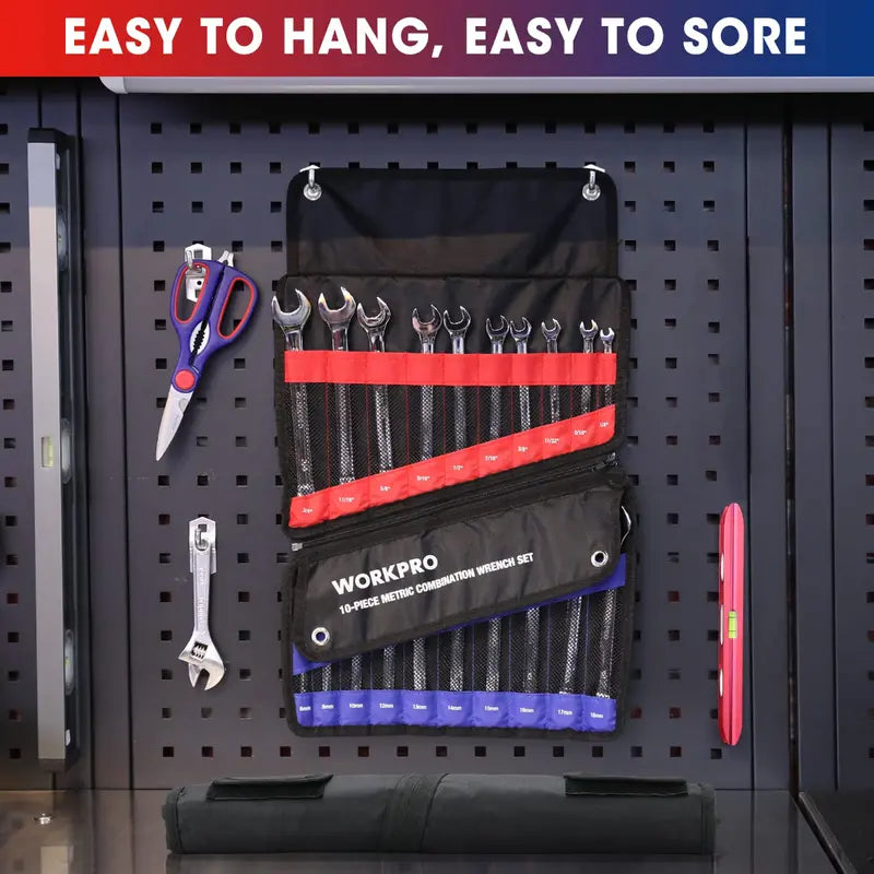 WORKPRO 20-Piece Cr-V Combination Wrench Set  Metric (618mm) & SAE (1/4″3/4″) 12-Point