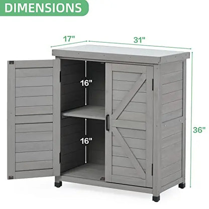 Potting Bench with Storage Cabinet and Metal Table Top for Outdoor Patio, Garden Furniture Wood Workstation