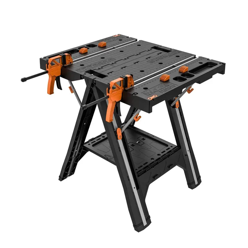 Worx Pegasus 2-in-1 Folding Work Table & Sawhorse with Clamps, 300-1000 lbs Capacity, Portable & Expandable