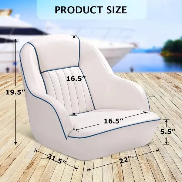 White & Blue Pontoon Boat Captain’s Seat  Fold-Back Backrest, Cabin-Ready