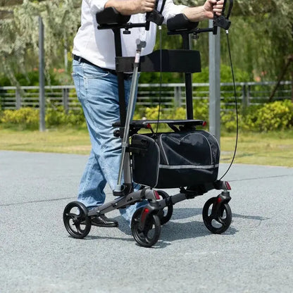 Heavy-Duty Upright Rollator Walker  Sturdy Standing Frame with Brakes, Seat, and Storage Bag for Seniors and Mobility Support