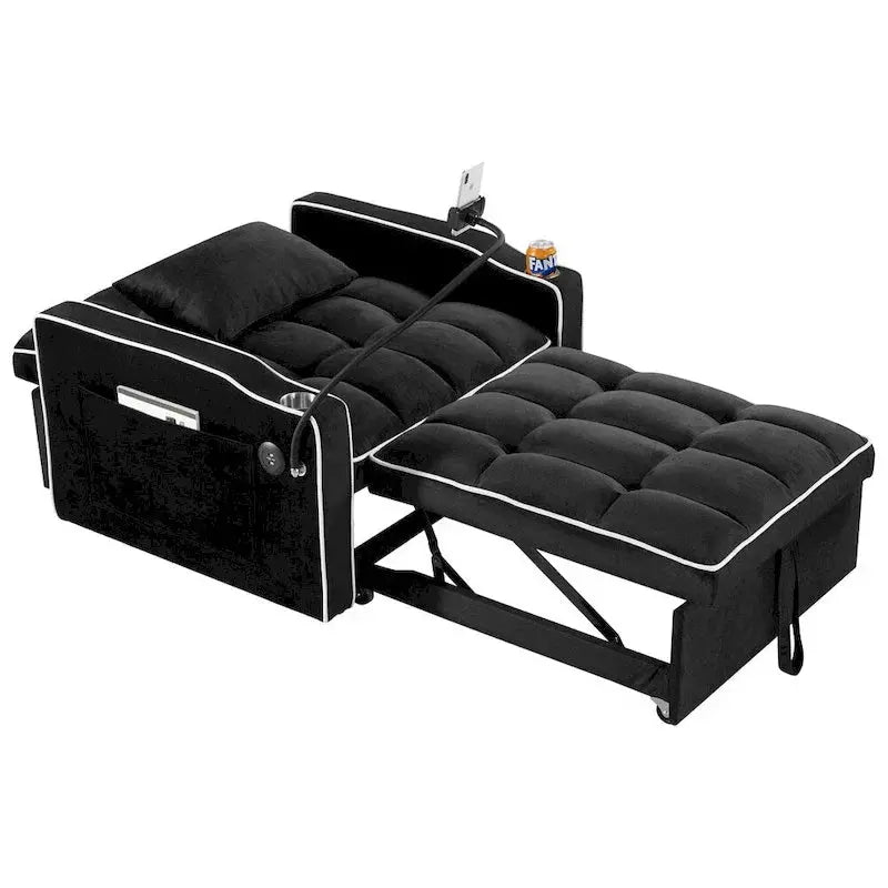 Convertible Sleeper Chair  Adjustable Pull-Out Sofa Bed with Upholstered Lounge Design