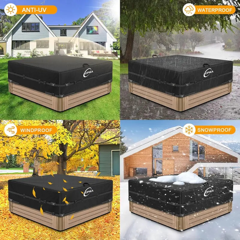 Heavy-Duty Waterproof Hot Tub Cover: 85″ x 85″ x 20″, UV-Resistant Polyester Spa Protector
