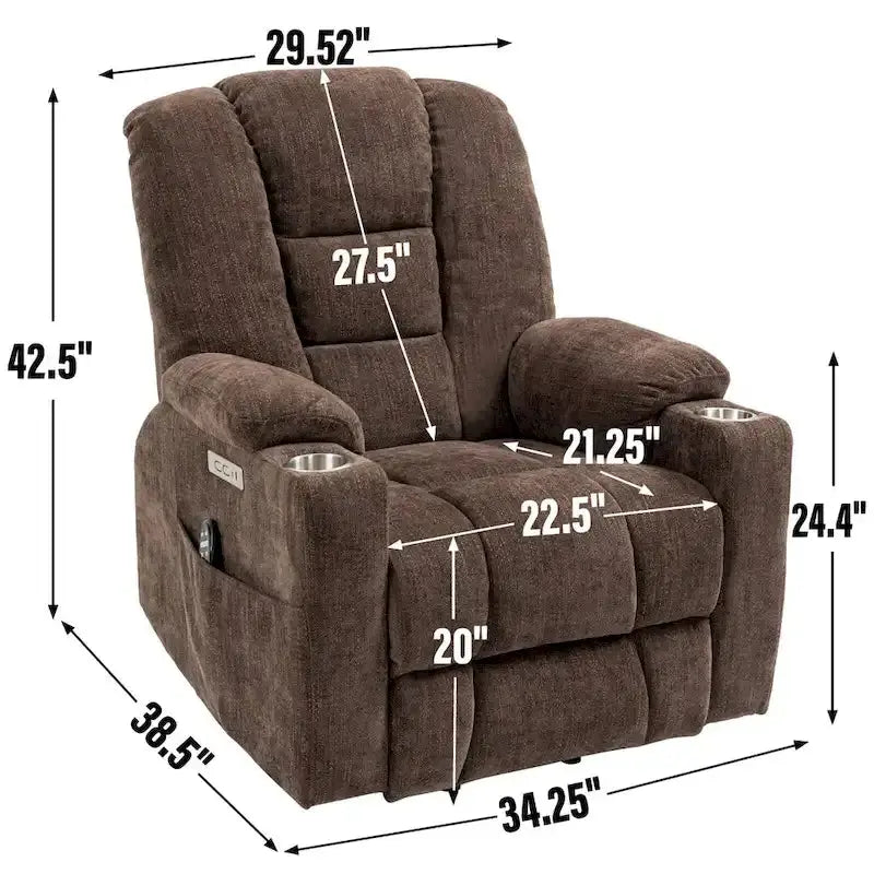 Electric Power Lift Recliner with Massage, Heat, USB-C Ports, and Dual Steel Cup Holders