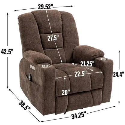 Electric Power Lift Recliner with Massage, Heat, USB-C Ports, and Dual Steel Cup Holders
