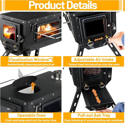 Compact Wood-Burning Hot Tent Stove for Ice Fishing, Hunting & Outdoor Cooking