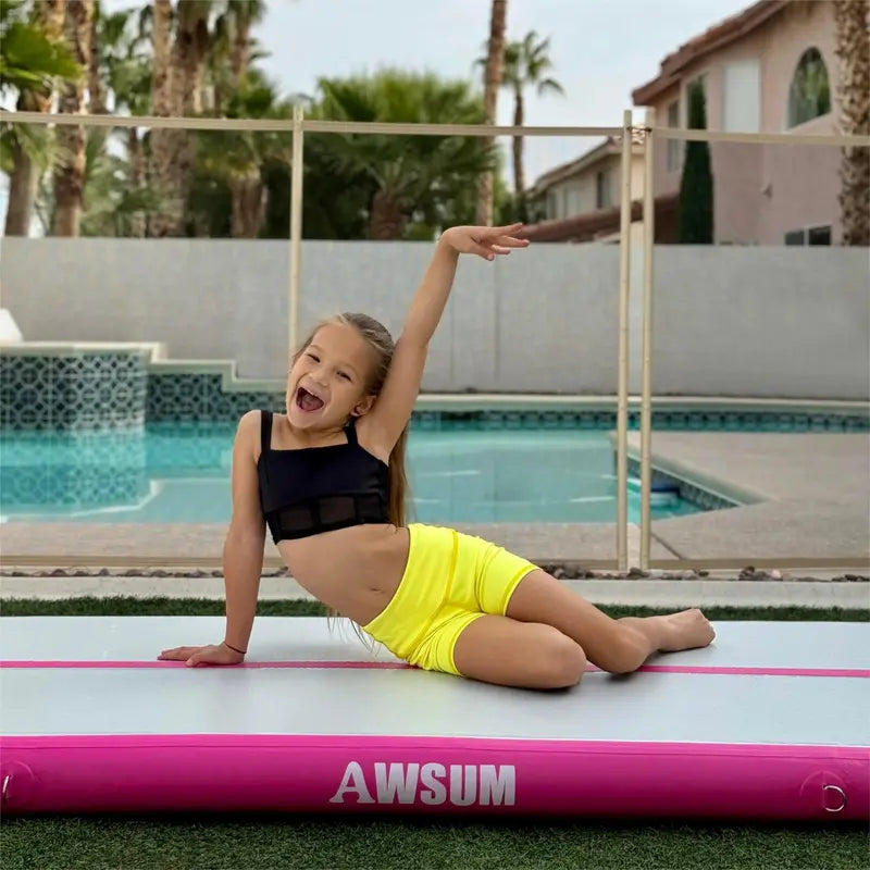 AWSUM Gymnastics Air Mat 10ft x 3.3ft x 4in  Durable, Waterproof, Portable with Pump