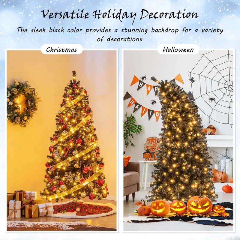 6-Foot Pre-Lit Black Halloween Tree  Flexible-Top Artificial Tree with Festive Gothic Appeal