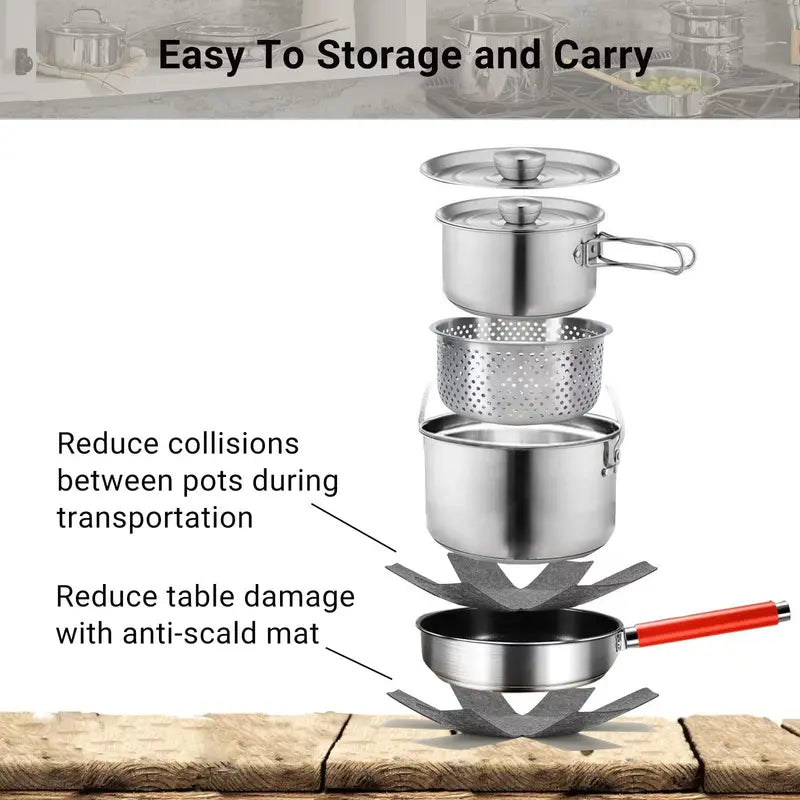 5-Piece Stainless Steel Camp Kitchen Set with Colander & Travel Bag