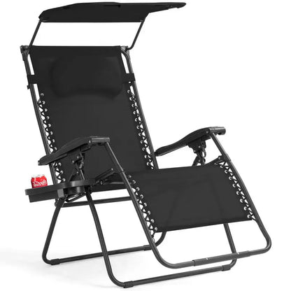 Wide Zero-Gravity Reclining Lounge Chair with Canopy Shade for Outdoor Relaxation