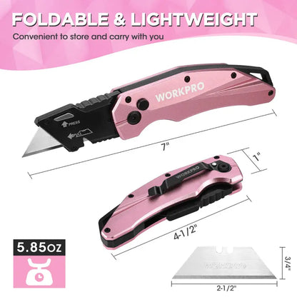WORKPRO Pink Folding Aluminum Utility Knife  Includes 10 Replacement Blades