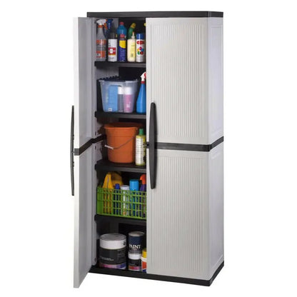 HDX Freestanding Gray Garage Cabinet  35″W × 71″H × 18″D, Lockable Doors & Adjustable Shelves