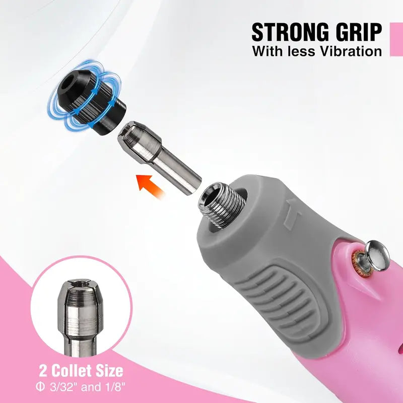 WORKPRO 3.6V Cordless Rotary Tool Kit — Compact Electric Engraving & Grinding Set, Pink Ribbon