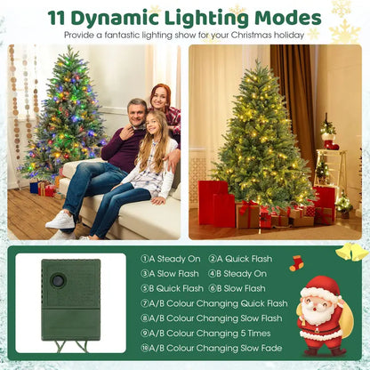 Hinged Pre-Lit Artificial Christmas Tree with Warm White and Multi-Color LEDs