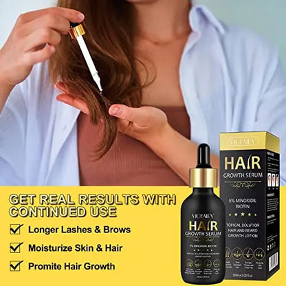 5% Minoxidil Biotin Serum for Hair Growth & Regrowth  2.02 oz  Natural Treatment for Thicker, Longer, Fuller Hair