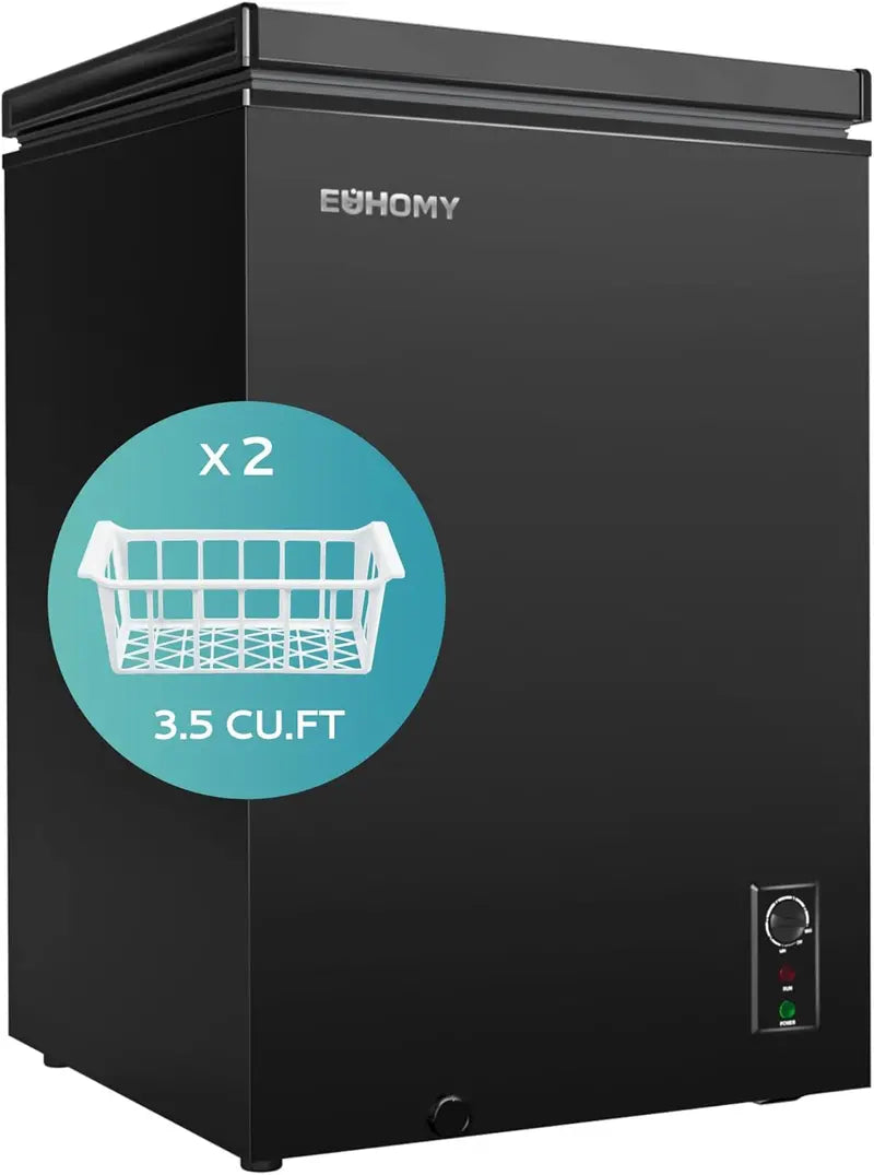 EUHOMY 3.5 Cu. Ft Chest Freezer — Compact Deep Freezer with Removable Basket, 7-Level Thermostat, Energy-Efficient Design