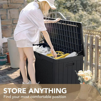 Devoko 100 Gallon Waterproof Resin Deck Box, Rattan Design, Durable Storage & Seating