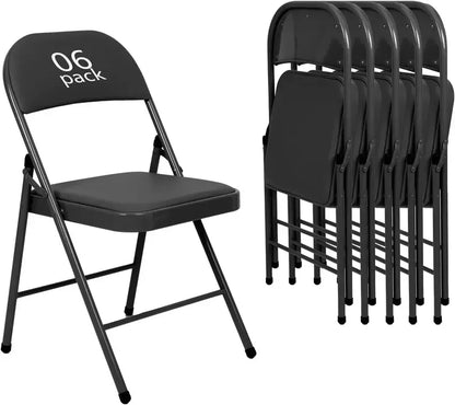Set of Six Black Folding Chairs ¡ª Leather-Upholstered Event Seating for Weddings, Offices &amp; Gatherings