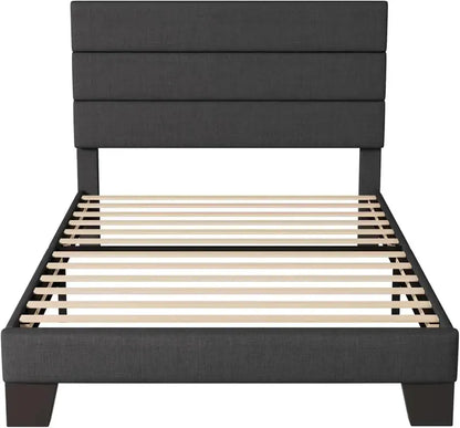 Allewie King Platform Bed Frame  Velvet-Upholstered Headboard with Solid Wood Slats