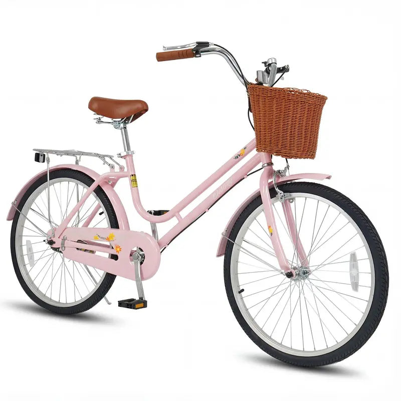 Classic Beach Cruiser Bike  Front Basket, Rear Rack, Bell  Designed for Teens & Adults